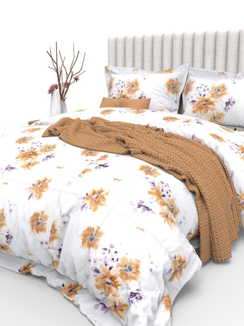 

THE WHITE MOSS Brown Floral 350 TC King Bedsheet with 2 Pillow Covers