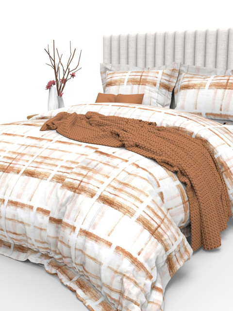 

THE WHITE MOSS Brown & White Geometric 350 TC King Bedsheet with 2 Pillow Covers
