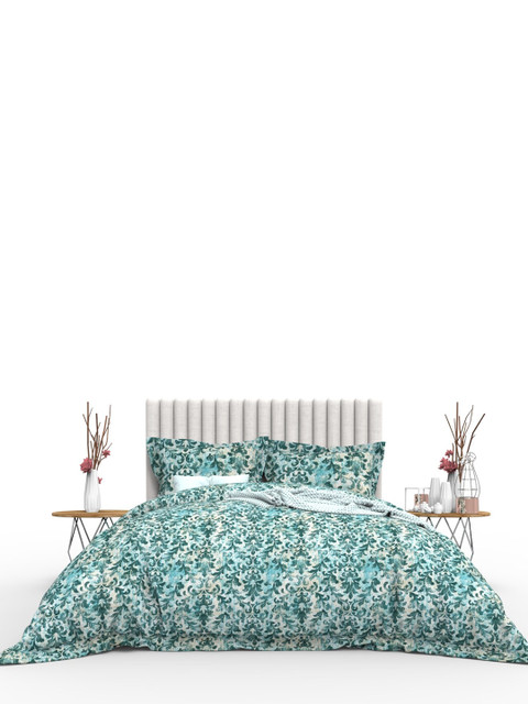 

THE WHITE MOSS Green & White Floral 350 TC King Bedsheet with 2 Pillow Covers