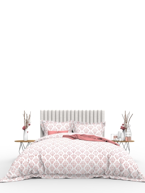 

THE WHITE MOSS Pink & White Floral 350 TC King Bedsheet with 2 Pillow Covers