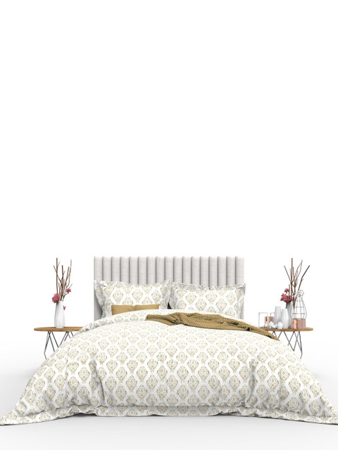 

THE WHITE MOSS Yellow & White Floral 350 TC King Bedsheet with 2 Pillow Covers