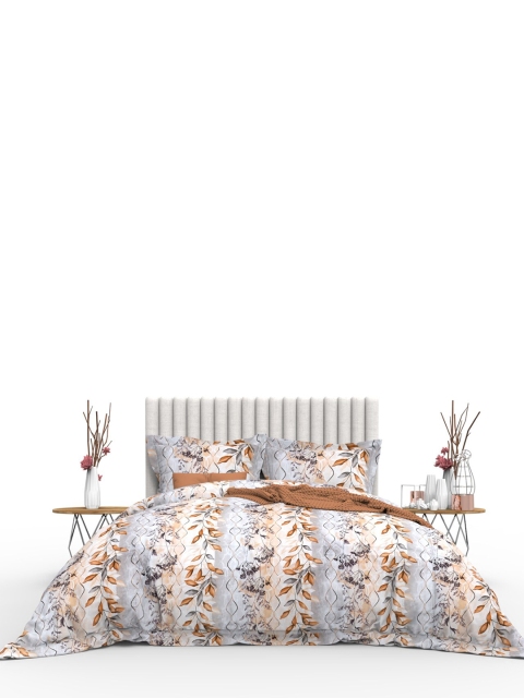 

THE WHITE MOSS Grey & Off White Floral 350 TC King Bedsheet with 2 Pillow Covers