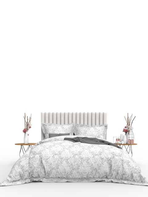 

THE WHITE MOSS Grey & Off White Floral 350 TC King Bedsheet with 2 Pillow Covers