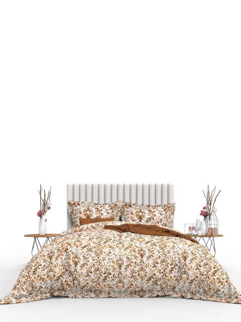 

THE WHITE MOSS Brown & White Floral 350 TC King Bedsheet with 2 Pillow Covers
