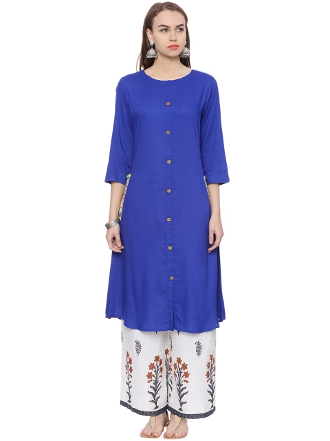 

Evam Women Blue Solid Straight Kurta