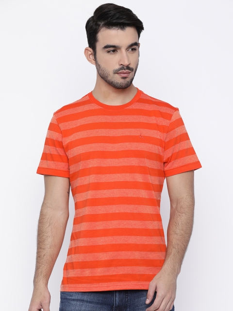 

Parx Men Orange Striped Round Neck T-shirt