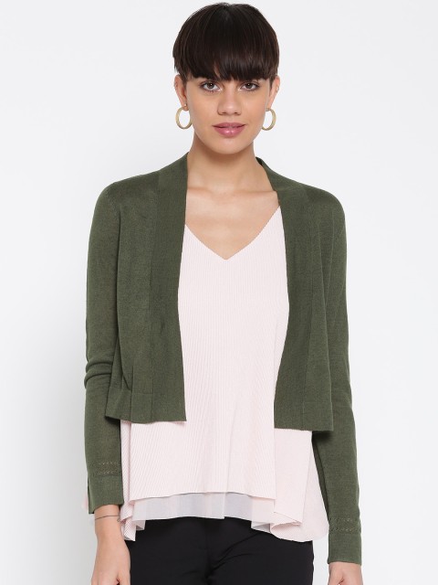 

Marks & Spencer Women Olive Green Solid Front-Open Sweater