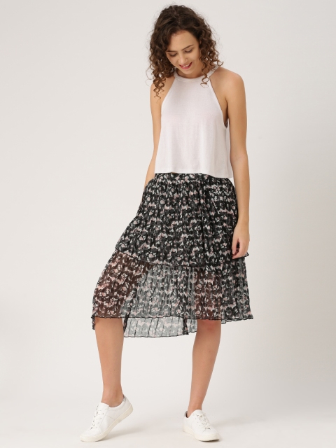 

DressBerry Women Grey & Pink Accordion Pleat Printed Skirt