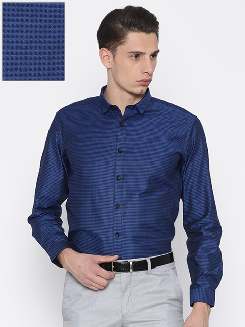 

V Dot Men Blue Slim Fit Self-Design Formal Shirt