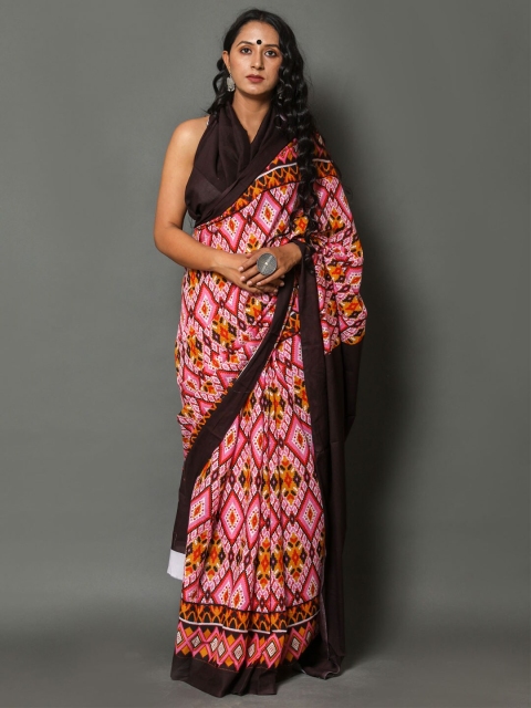 

BUTA BUTI Peach-Coloured & Brown Pure Cotton Ready to Wear Saree