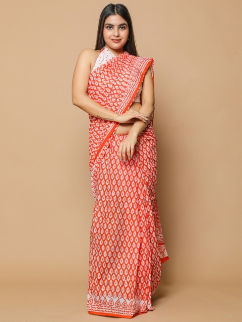 

BUTA BUTI Red & White Floral Pure Cotton Ready to Wear Saree