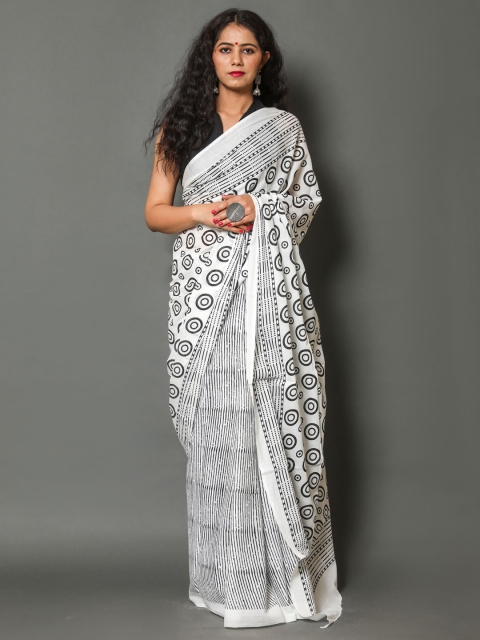 

BUTA BUTI Black & White Pure Cotton Ready to Wear Saree