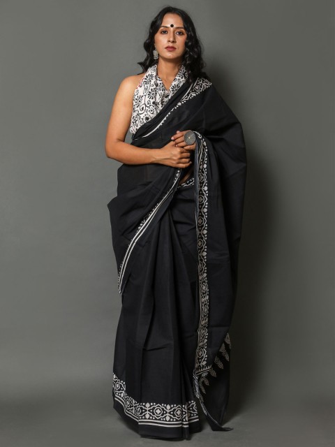 

BUTA BUTI Black & White Floral Pure Cotton Ready to Wear Saree