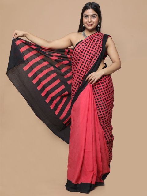 

BUTA BUTI Pink & Black Checked Pure Cotton Ready to Wear Saree