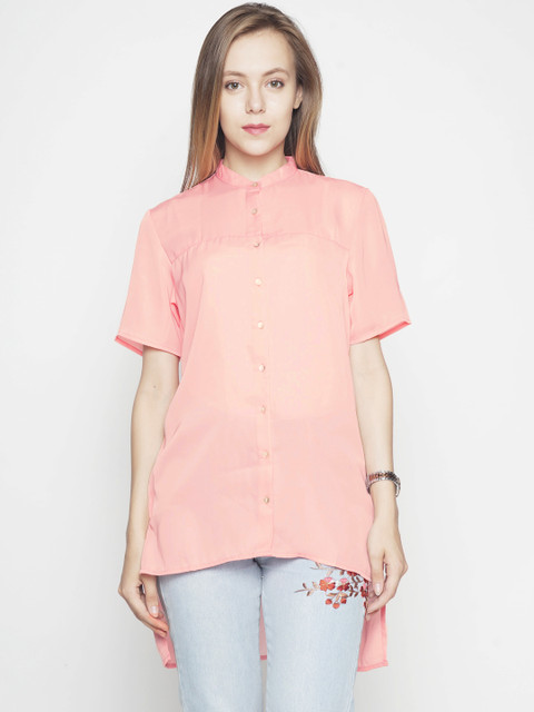 

Voi Jeans Women Pink Regular Fit Solid High-Low Casual Shirt