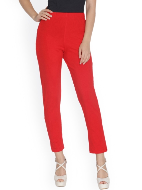 

LYRA Women Red Cotton Smart Trousers