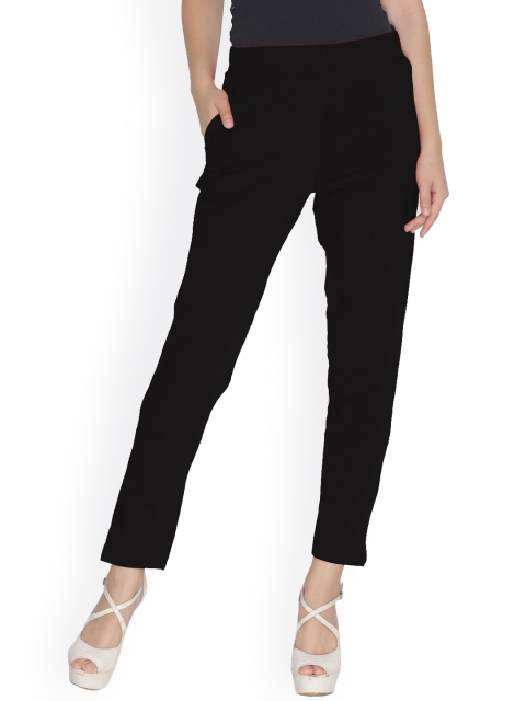 

LYRA Women Black Cotton Smart Trousers