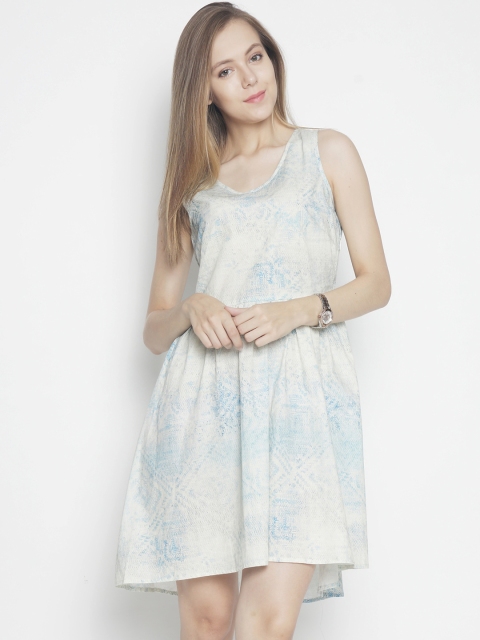 

Voi Jeans Women Off-White & Blue Printed A-Line Dress
