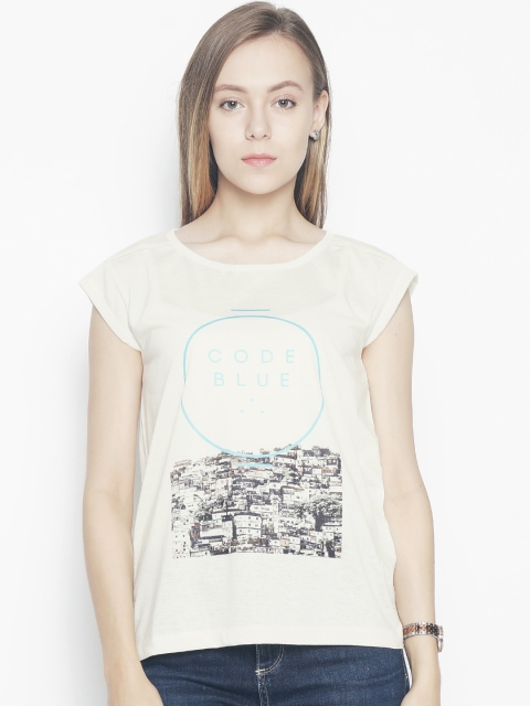 

Voi Jeans Women Off-White Printed Round Neck T-shirt