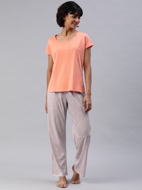 

Marks & Spencer Women Orange & White Solid Night suit