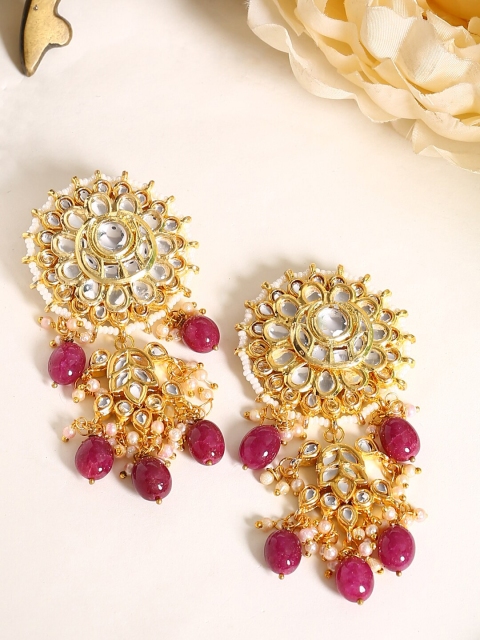 

Shoshaa Maroon & White Gold-Plated Contemporary Drop Earrings