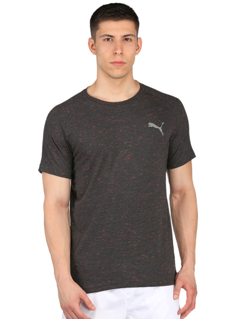 

Puma Men Grey Solid Slim Fit Round Neck Evostripe Spaceknit T-shirt