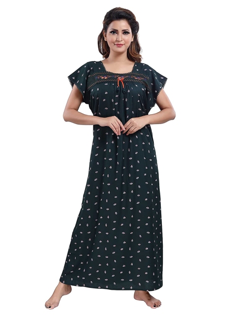 

9shines Label Women Green Printed Maxi Nightdress