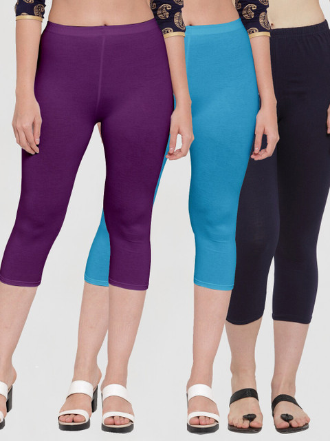

GRACIT Women Pack Of 3 Purple & Navy Blue Solid Capris