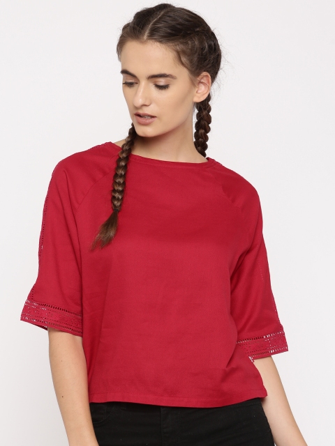 

Levis Women Red Solid Pure Cotton Top
