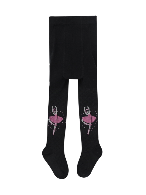 

EL REGALO Girls Black & Pink Patterned Opaque Stockings