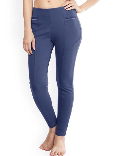 

La Aimee Women Blue Cotton Buddy Hug Skinny Fit High-Rise Trousers