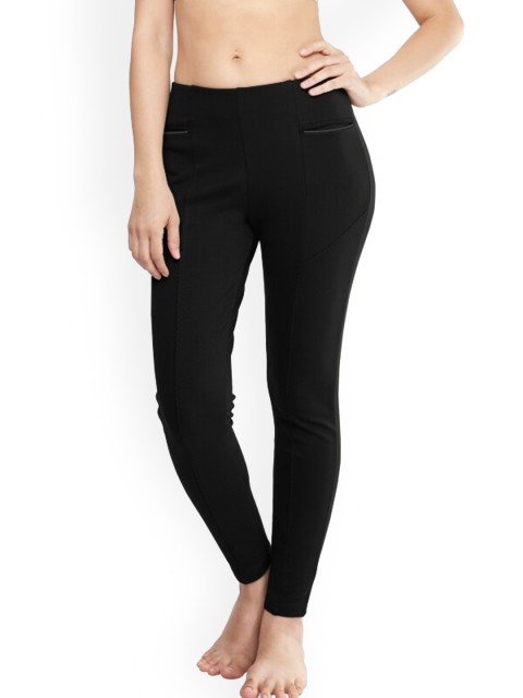 

La Aimee Women Black Cotton Buddy Hug Skinny Fit High-Rise Trousers
