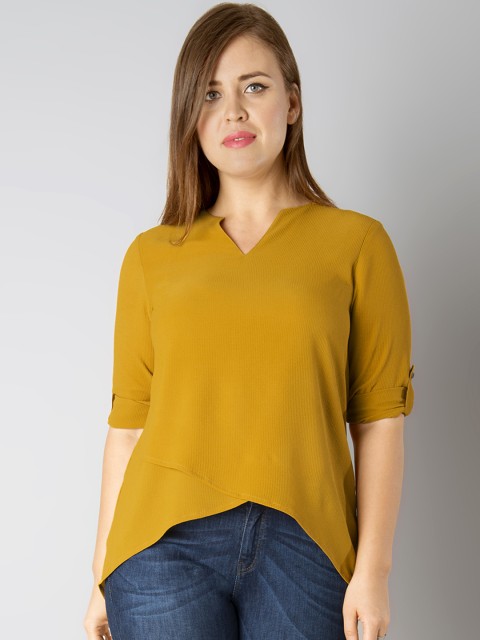 

FabAlley Curve Plus Size Women Mustard Yellow High-Low Top