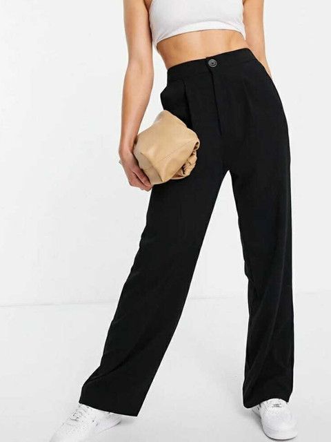 

BROADSTAR Women Black Relaxed Loose Fit High-Rise Pleated Trousers