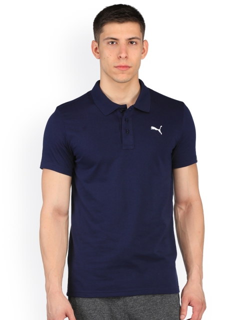 

Puma Men Navy Blue Solid ESS Jersey Slim Fit Polo Collar T-shirt