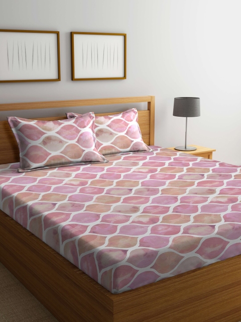 

BOMBAY DYEING Pink & White Geometric 100TC Queen Bedsheet with 2 Pillow Covers