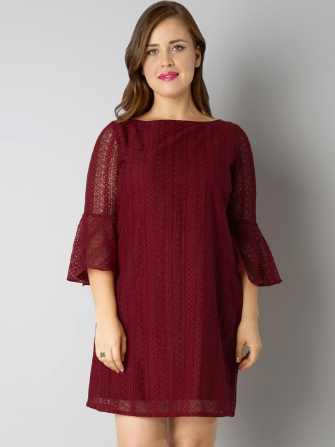 

FabAlley Curve Plus Size Women Red Self Design A-line Dress