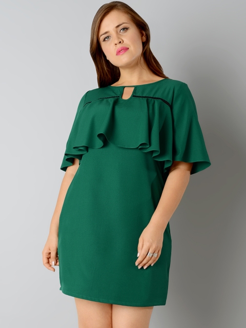 

FabAlley Curve Plus Size Women Green Solid A-Line Dress