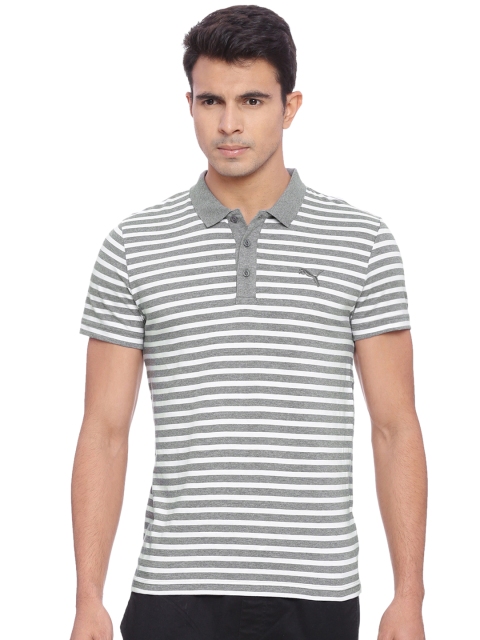 

Puma Men Grey ESS Striped Slim Fit Polo Collar T-shirt