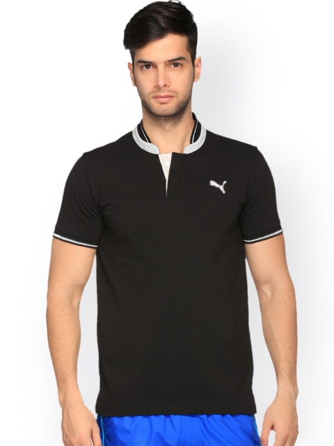 

Puma Men Black Solid Slim Fit Stand Collar T-shirt