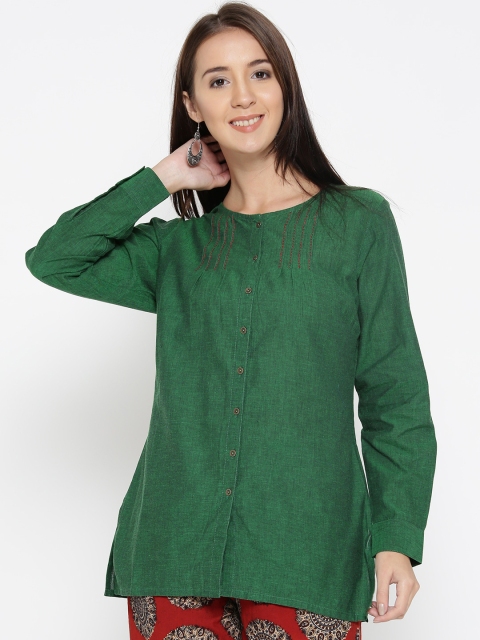 

Fabindia Green Solid Pure Cotton Kurti