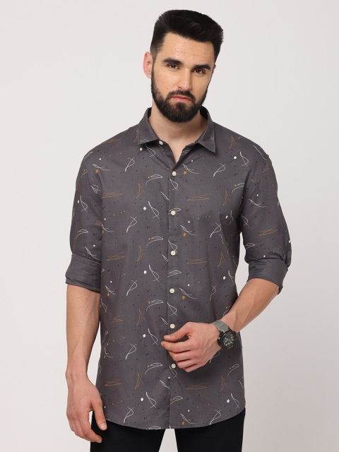 

Jean Cafe Men Grey Premium Slim Fit Printed Cotton Casual Shirt