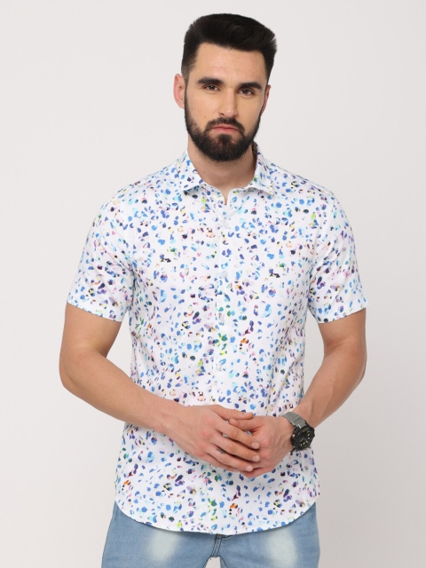 

Jean Cafe Men White Cotton Premium Slim Fit Printed Casual Shirt