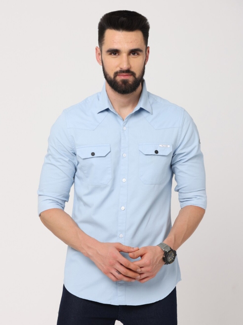 

Jean Cafe Men Blue Cotton Premium Slim Fit Casual Shirt