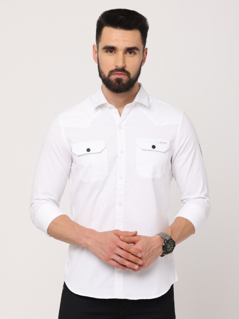 

Jean Cafe Men White Cotton Premium Slim Fit Casual Shirt