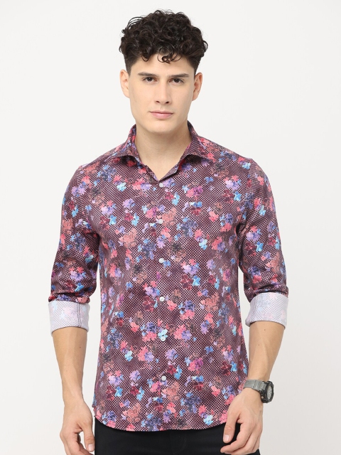 

Jean Cafe Men Peach-Coloured Cotton Premium Slim Fit Floral Printed Casual Shirt