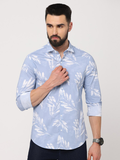 

Jean Cafe Men Blue Cotton Premium Slim Fit Floral Printed Casual Shirt