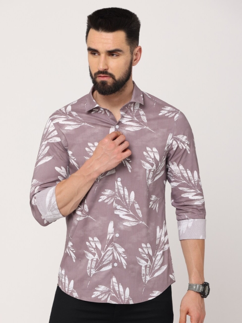 

Jean Cafe Men Lavender Cotton Premium Slim Fit Floral Printed Casual Shirt