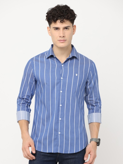 

Jean Cafe Men Blue Cotton Premium Slim Fit Striped Casual Shirt
