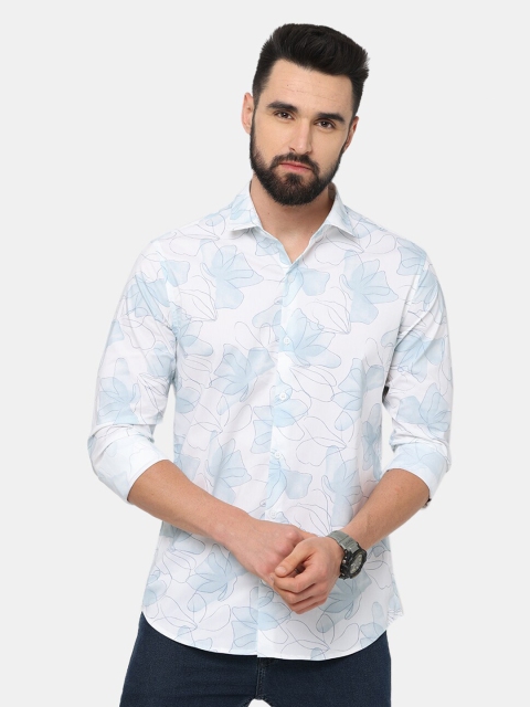 

Jean Cafe Men Blue Cotton Premium Slim Fit Floral Printed Casual Shirt, White